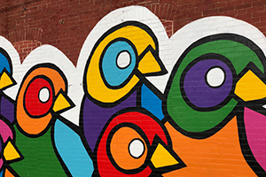 Murale d'oiseaux aux couleurs vives et stimulantes